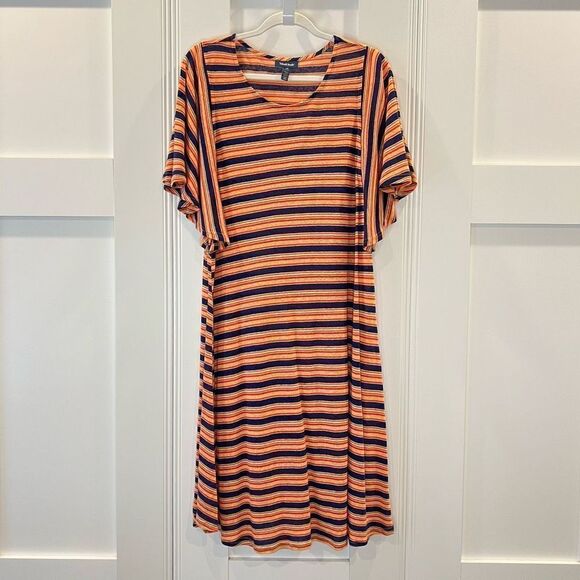 ModCloth Women’s 1X Plus Gotta Get Going TShirt Dress Orange Stripe NWT - Picture 2 of 13